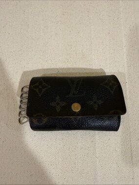 Unisex Vintage Louis Vuitton Dark Monogram Key Case with Gold Hardware Authentic
